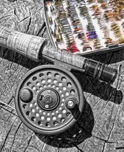 Fly Rod Reel and Fly Box Black and White