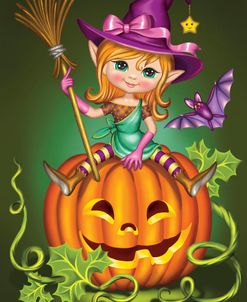 Witch with a Broom on a Pumpkin
