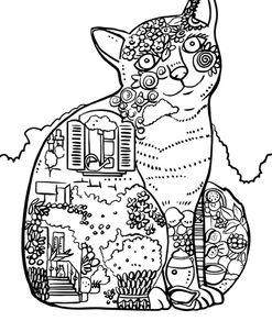 Beautiful Provence Cat: LINE ART