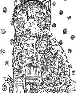 Cat And Cock 3 Line Art