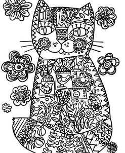 Folk Cat 3 Line Art