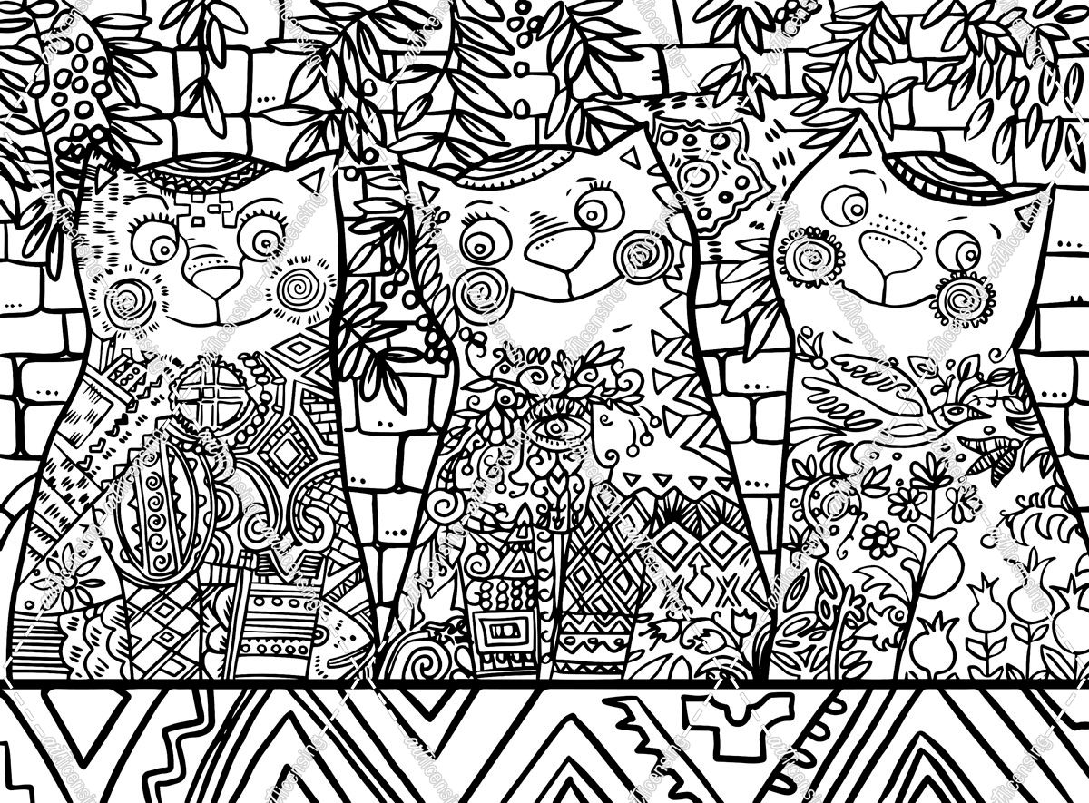 Cats of Israel Line Art