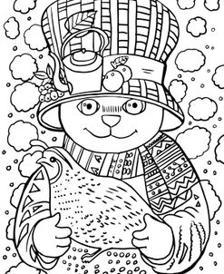 Autumn Cat With Quail Line Art