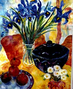 Irises & Dish Of Apples