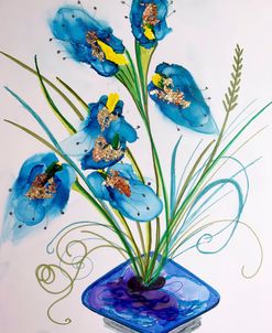 Blue And Gold Flowers Alcohol Ink And Gold Leaf Painting