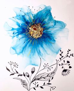 Blue And Gold Leaf Flowers Alcohol Ink Painting 2