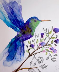Blue And Green Bird On A Tree Alcohol Ink Painting