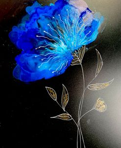 Blue Flower On Black Paper Alcohol Ink Painting