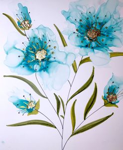 Blue Flowers Alcohol Ink With Gold Leaf Painting 2