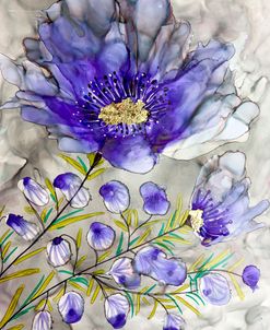 Purple And Gold Abstract Flowers Alcohol Ink Painting