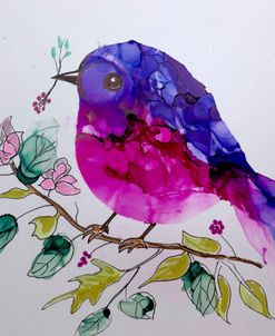 Purple And Pink Bird On A Tree Alcohol Ink Painting