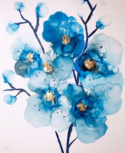 Blue Flowers Alcohol Ink With Gold Leaf Painting