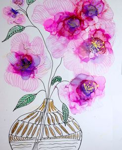 Pink And Gold Leaf Flowers Alcohol Ink Painting