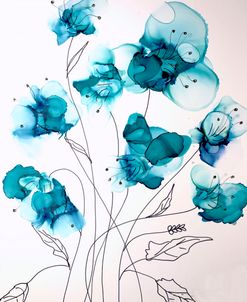 Teal And Gold Leaf Flowers Alcohol Ink Painting 2