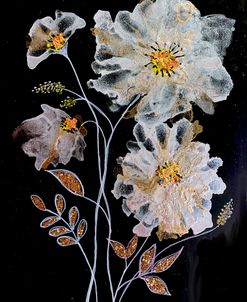 White And Gold Flowers On Black Paper Alcohol Ink Painting