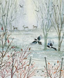 Magpies in a Winter Woodland
