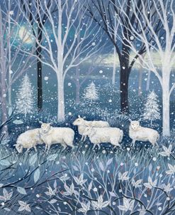 Sheep in Snowy Woodland