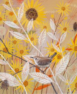 Wren and Yellow Flowers