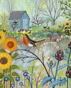 Sunflowers and Robin