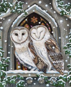 Church Window And Owls