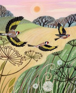 Goldfinches and Setting Sun