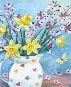 Spring Flowers in a Jug with Butterfly