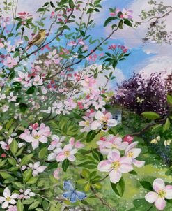Blossom And Blue Butterfly In The Garden