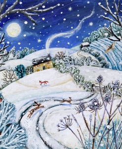 Bright Moon Over Snowy Landscape