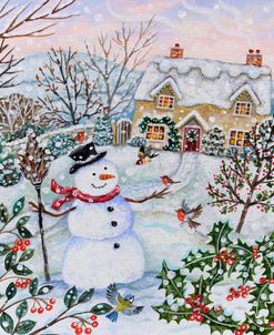 Thatched Cottage And Snowman