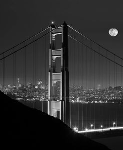 Golden Gate and Moon BW