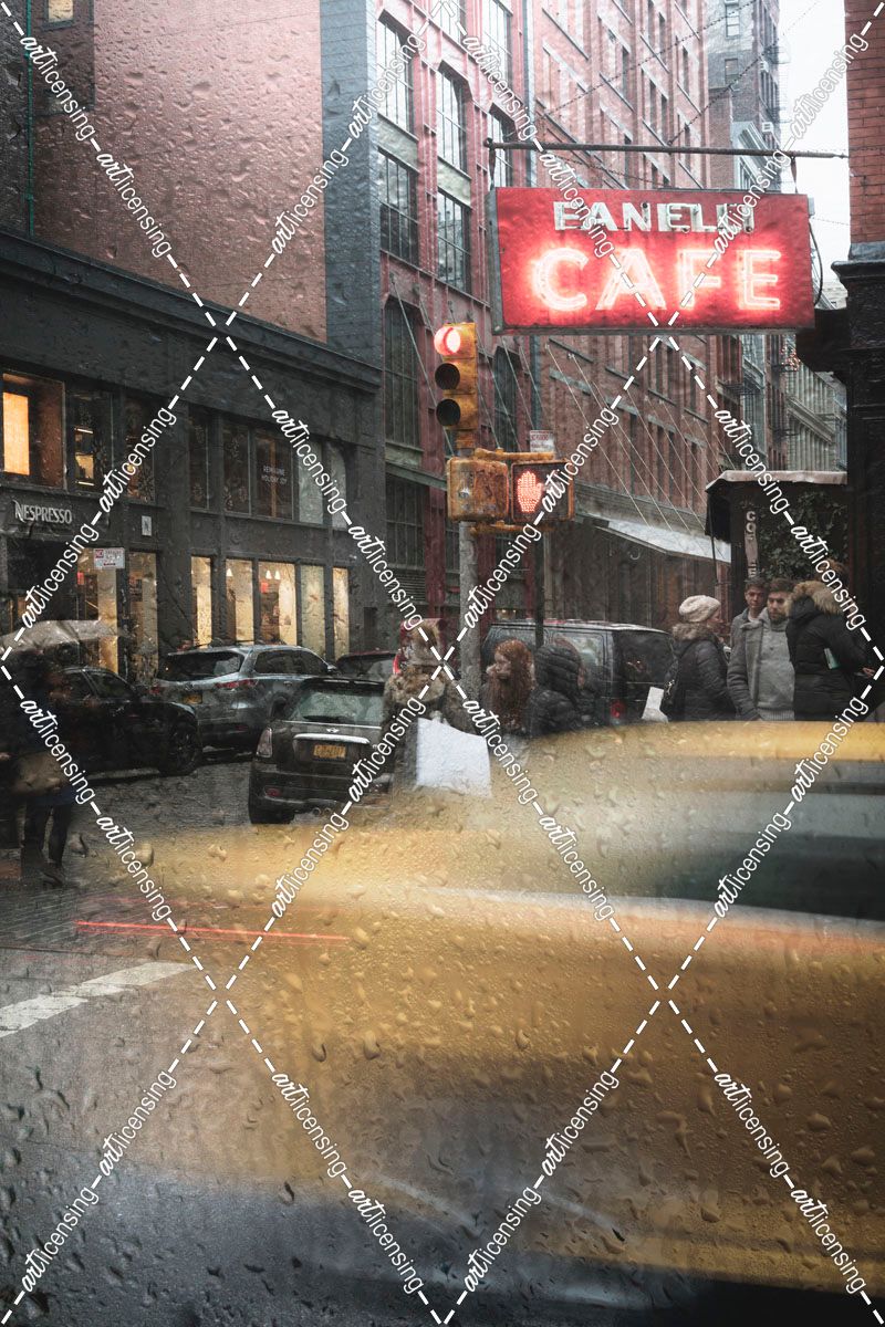Cafe and cab rain