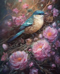 Bird In Nest With Dream Flowers (1)