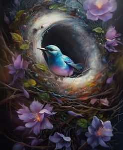 Bird In Nest With Dream Flowers (2)