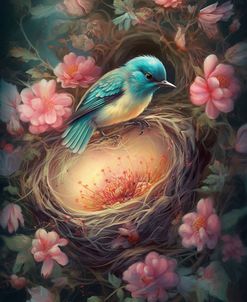 Bird In Nest With Dream Flowers (10)