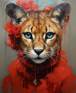 Cute Cougar With A Red Hat Baroque Style 2