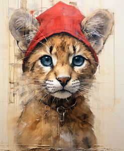 Cute Cougar With A Red Hat Baroque Style 3
