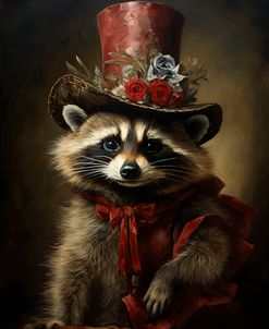 Cute Raccoon With A Red Hat Baroque Style 1