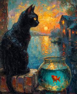Black Cat And Goldfish 1