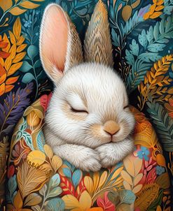 Bunny Sleeping Between Colored Blankets 1