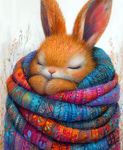Bunny Sleeping Between Colored Blankets 2