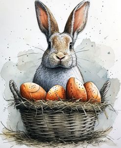 Rabbit With Basket Of Eggs