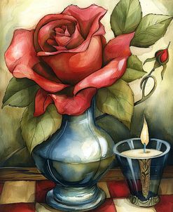 Rose In Vase With Candle