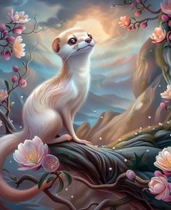 Ermine Among Pink Flowers