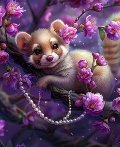 Ermine Between Purple Flower Buds And Pearls