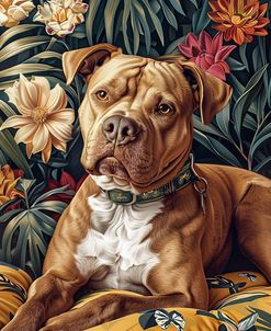 Pitbull Posing Among Plants