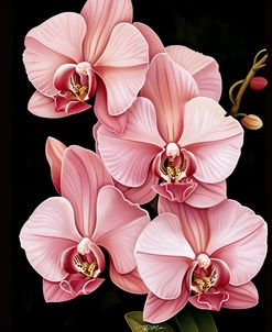 Pink Orchids On A Black Background