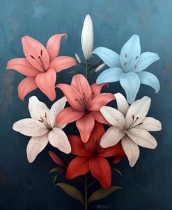 Abstract Pink And Blue White Lilies 3