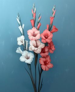 White And Pink Minimalist Gladioli In Light Blue Background