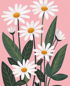 White Daisies On Pink Background