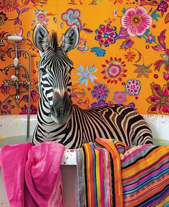 Zebra In The Bath With Colored Towel